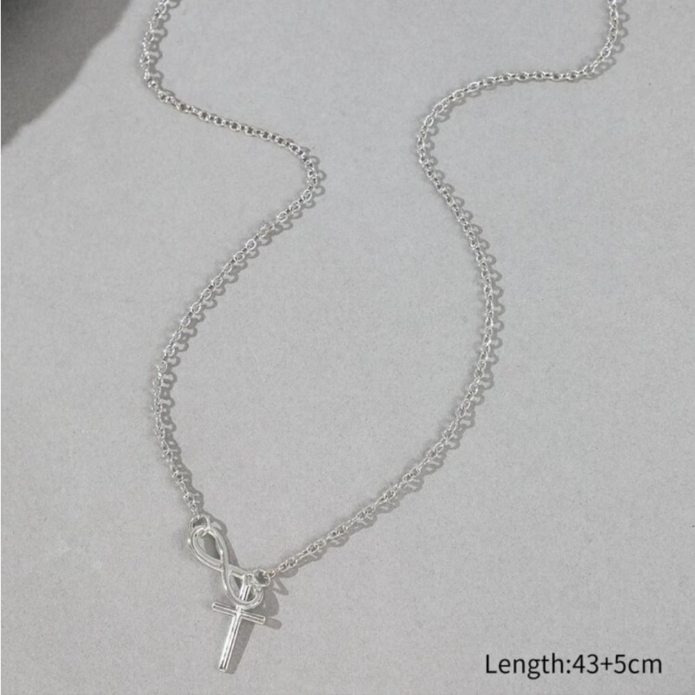 SILVER CROSS INFINITY SLIDE THRU NECKLACE - Picture 4 of 4